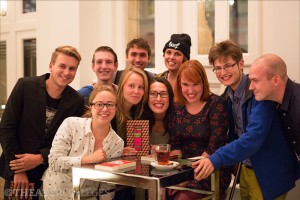 Ionica Smeets op de foto met wat wiskundeleraren in opleiding